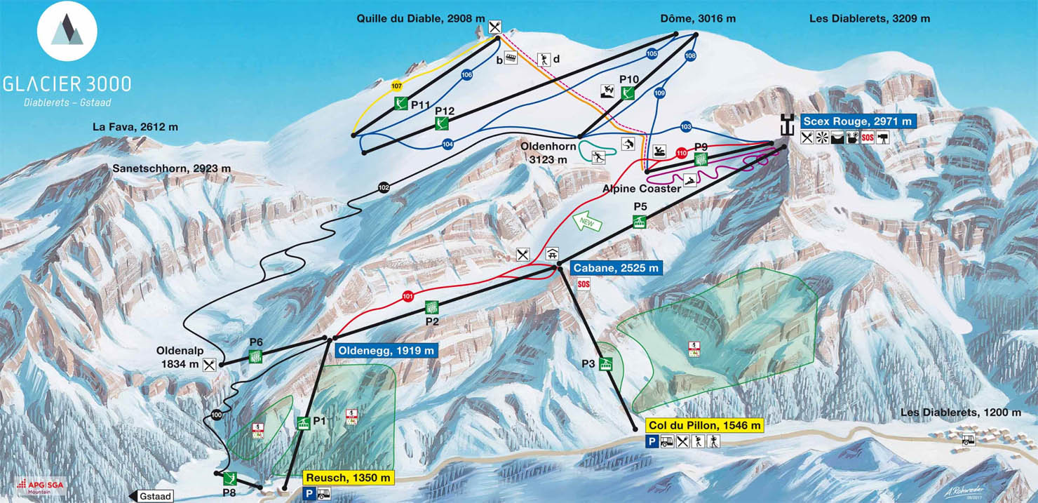 ski mapa Glacier 3000