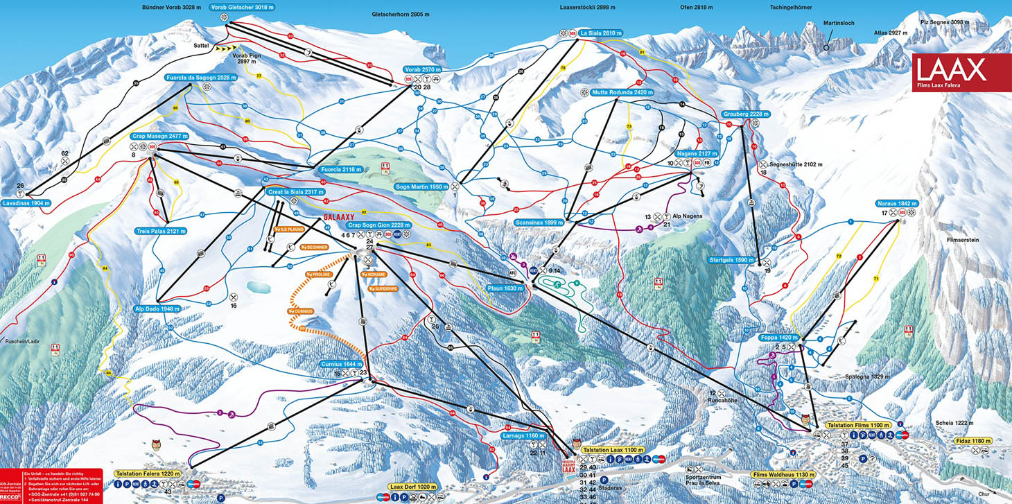 ski mapa Laax-Flims-Falera